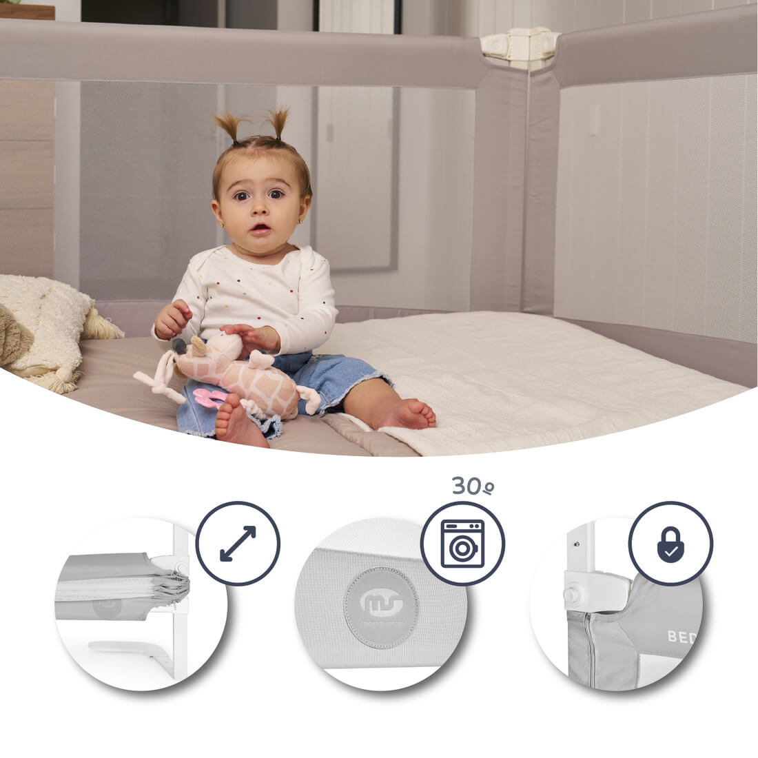 Barrera de cama bebe Tall plus - MSBABYWORLD barrera de cama para bebe Tall 150cm dimensiones