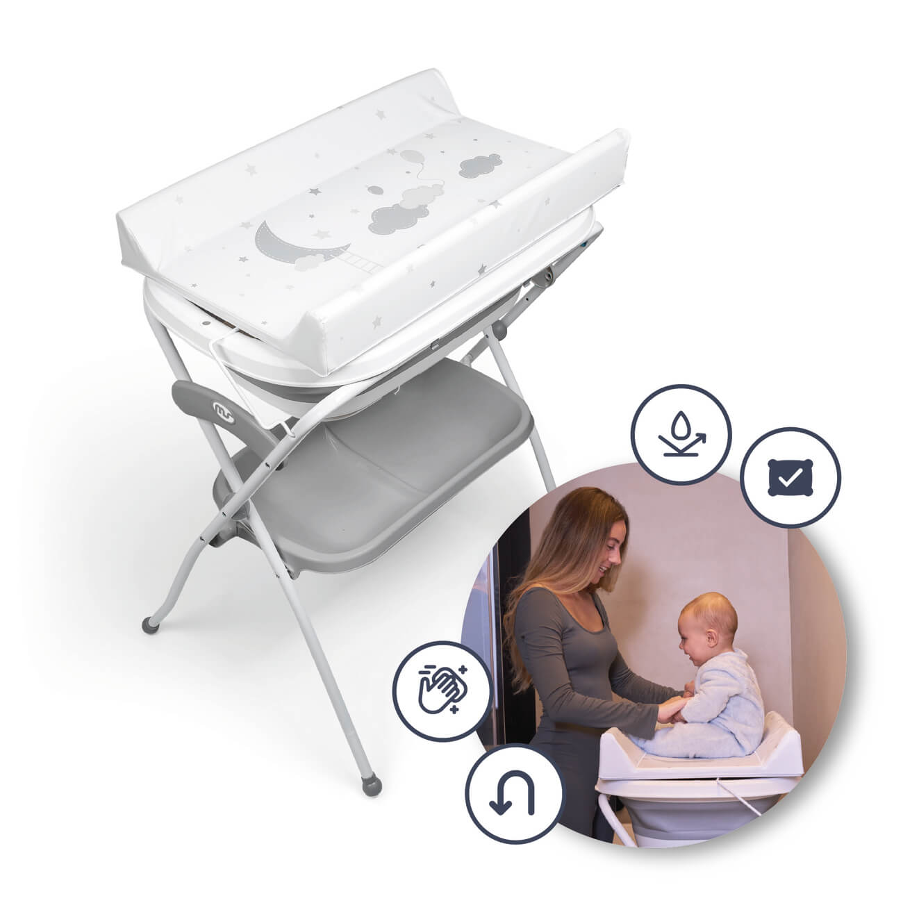 Cambiador con bañera plegable Zoe - MSBABYWORLD caracteristicas cambiador bañera Zoe