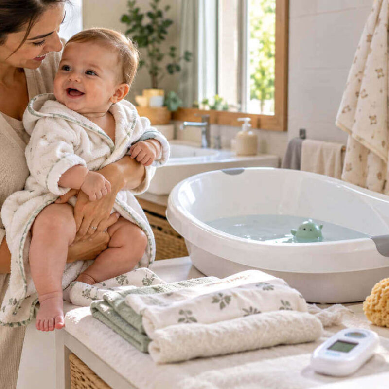 Inicio ( STANDAR ) - MSBABYWORLD madre-preparando-una-banera-infantil-en-un-bano-luminoso-conb-productos-para-bano-del-bebe